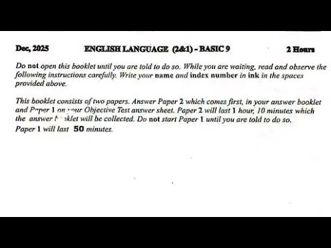 December BECE English language for JHS 3 in 2026