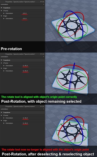 Studio's building tools are not correctly updating with an object's origin point after being rotated