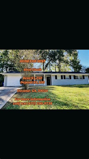 🏡 DECatur, GA RENTAL ALERT — BIG HOME, SMALL PRICE! 🏡 Don’t scroll past this one 😮 — this 4 BED • 2 BATH home in Decatur, GA is a serious deal and won’t stay available long! Perfect for families, roommates, or anyone who needs space without the high rent 💥 ✨ Property Details: 🛏️ 4 Spacious Bedrooms 🛁 2 Full Bathrooms 💰 Rent: $1,250/month 🔐 Deposit: $1,100 📍 3871 Leisure Springs Dr, Decatur, GA 30034 This home offers a functional layout with generous living areas and plenty of room to sp