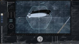 Satellite Surveillance Ui Control Panel System Focused On Aircraft. Military Base Location Tracking Process Via Surveillance Ui Panel. Futuristic Spying Computer Program With Surveillance Ui Panel