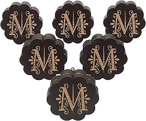 Brown Alphabet M Engraved Wooden Wardrobe Knobs Cabinet Drawer Pull 10 Pcs