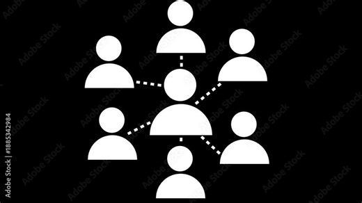 People network connection icon animation with a central user connected to team on white background and green screen. 4K animated people network for business, teamwork concept