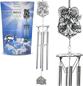 Pet Memorial Gifts for Dogs - Rainbow Bridge Wind Chime - Pet Loss Sympathy Remembrance Wind Chimes - We Will Meet Again at Rainbow Bridge - 21 Inches Long