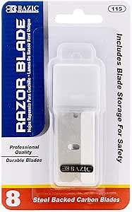 BAZIC Products Single Edge Razor Blades, Safety Straight Edge Razors, Box & Carton Cutter Replacement Refill, Glass & Paint Scraper Razor (8/Pack), 1-Pack