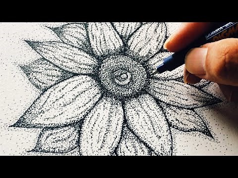 【点描画】ペン1本で10000回以上点を打つとメンタルトレーニングになる向日葵の描き方🌻Pointillism Art SunFlower🌻