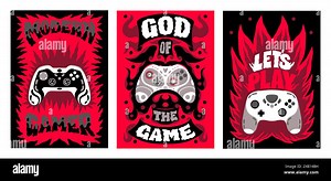 Game boy prints. Video gamer design. Control joystick for T-shirt with slogan and cool gamepad console. Modern cyber play. Red fire flames. Arcade gaming controller. Grunge drawing. Vector banners set Stock Vector Image & Art - Alamy