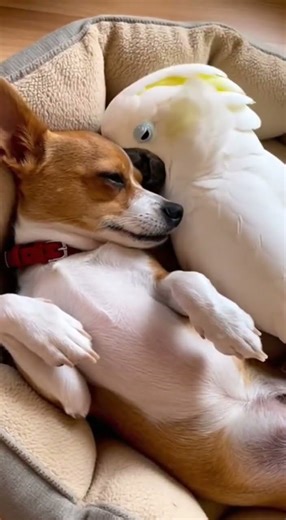 Dog and Cockatoo Snuggle Buddies Are Too Cute Best Friends Forever #pets #cuteanimals #animalfriends