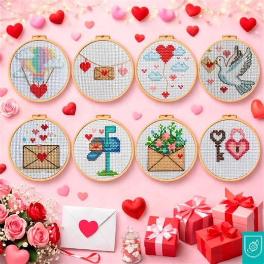 Valentine's Day Mini Cross Stitch Patterns, Love Heart Embroidery (PDF Download) - Etsy