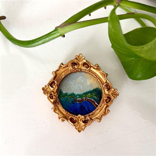 Petite Painting | Hand-painted Original Miniature Acrylic Painting in Gold Resin Frame | Water - Etsy