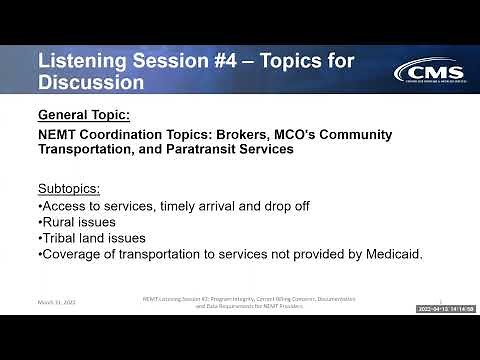 Non-Emergency Medical Transportation (NEMT) Coordination Topics #4 of 4 (Apr. 13, 2022)