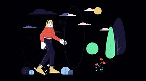 Bipolar disorder seasonal line 2D animation. Winter depression 4K video motion graphic. Transit from rainy days to sunny weather woman linear animated cartoon flat concept, transparent background