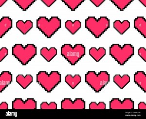 Pixel art hearts seamless pattern. 8-bit red hearts with black stroke on white background. Retro 8-bit video game. Design for print, wrapping paper an Stock Vector Image & Art - Alamy