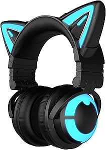 YOWU Cat Ear Headphones, Cute Cat Ear Gaming Headsets with Bluetooth 5.2 for PC/PE/Switch/PS4/PS5, Built-in Mic & Customizable RGB Light Effect for Anime Lovers(CE Black)