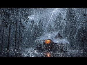 Cozy Cabin Survival | Intense Rain and Deep Thunder Sounds | rain sound