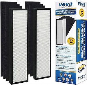 Veva 2 HEPA Air Filters & 6 Carbon Pre-Filters Replacement Filter C Compatible with Germguardian FLT5000/FLT5111 FLT5250PT, AC5000, AC5000E, AC5250PT, AC5350B, AC5350BCA, AC5350W, AC5300B