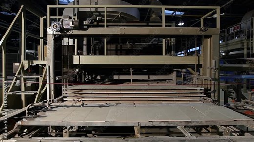 Roller conveyor system in a ceramic tile factory. Roller Kiln for the Production of Ceramic Tiles. Ceramic tiles being loaded into a Roller Kiln (tunnel furnace) for firing vídeo de Stock