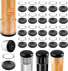 28pcs Chair Leg Protectors for Carpet, Round Chair Feet Glides Covers Caps Kitchen Table Foot Sliders with Plastic Pads Damage-Free Move on Carpets (Fit:1-1/2"~1-3/4", Black Bottom)