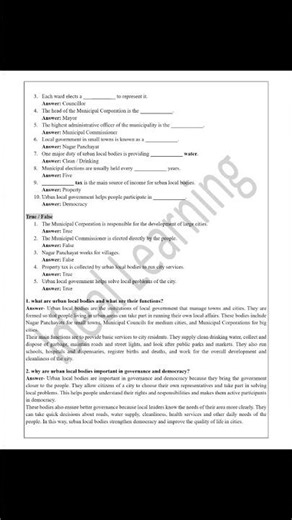#Class-6 Chapter-12 Grassroots Democracy part 3: Local Government in Urban Areas Solutions#