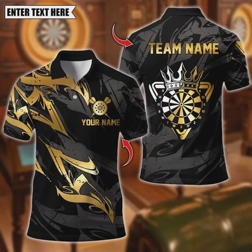 Personalized Name Dart Polo Shirt, Premium Golden Dartboard Darts Design, Custom Team Shirt for Men, Gift for Darts Players - Etsy