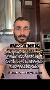 138K views · 7K reactions | People who eat more apples have about a 25% lower risk of colon cancer, according to observational studies. One reason may be the pectin fiber in apples, which feeds beneficial gut bacteria. People who eat apples also tend to have a lower risk of fatty liver disease. #healthyfood #nutrition #metabolichealth #digestivehealth | Dr. Joseph Salhab | Facebook