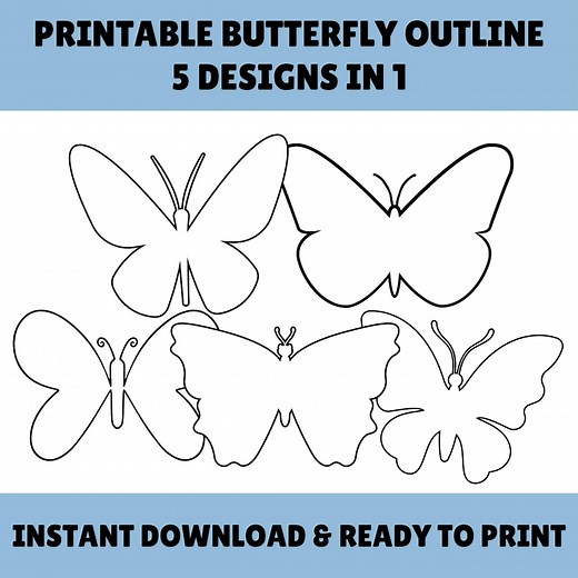 Printable Butterfly Template PDF 5 Butterfly Coloring Page Spring Crafts Butterfly Stencil Lineart Kids Crafts Digital Download for Teacher - Etsy Australia