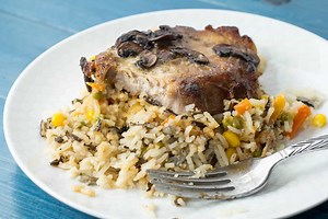 Mushroom Pork Chops with Vegetable Wild Rice Pilaf
