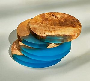 Handmade Ocean Blue Epoxy Resin Coasters: Rustic Wood Coaster Set - Etsy