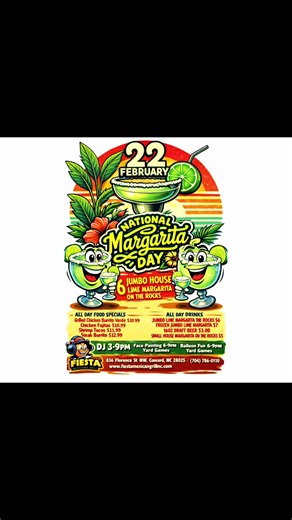 Fiesta Mexicana knows how to party when it comes to National Margarita day! $6 JUMBO House Lime Margaritas ALL DAY 🍋 DJ from 3–9PM 🎧 Face painting yard games 🎉 Food specials that hit different 🤤 This isn’t just margaritas… it’s a full-on FIESTA. Tag your margarita crew 👇 Who’s buying the first round? 😏🍹 📍 836 Florence St NW, Concord #N#NationalMargaritaDayF#FiestaMexicanaGrillC#ConcordNCM#MargaritaTimeSupportLocal