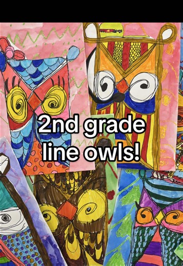 When second graders try contour line drawing and totally crush it 🦉✨ Teachers, add this to your art plans ASAP #artteacher #elementaryart #art #artproject #teacher