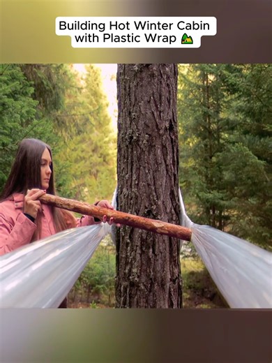 Building Hot Winter Cabin with Plastic Wrap 🏕️ Luxury Survival camp in the woods #campingtent #camping #campingUSA #vanlifeUSA #uscamping #outdoorlife #solocamping #survival #girlcamping #outdoors #asmr #rain #snow #camp #relax #campinglife #heavyrain #snowcamping #luxurycamping #luxycamping