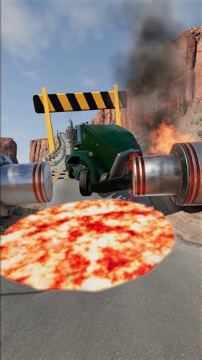 BeamNG Drive Semi Truck Lava Challenge | Bollards and Barrier Ramp Destruction