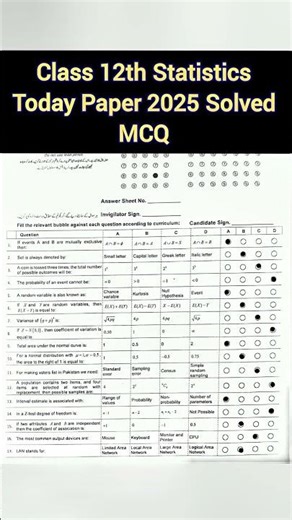 Class 12th Statistics 2025 | Statistics today paper solved MCQ | MCQ 2025 #class12 #statistics