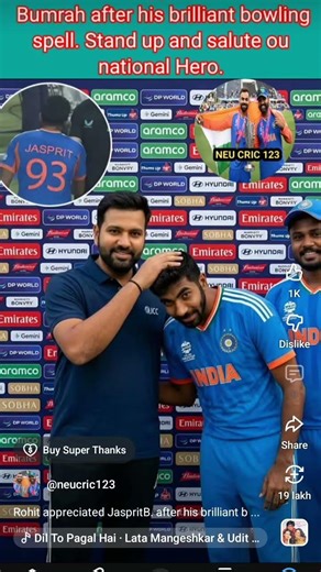 #Rohit sharma appreciated Jasprit bumrah. after his brilliant bowling spell. Stand up and salute