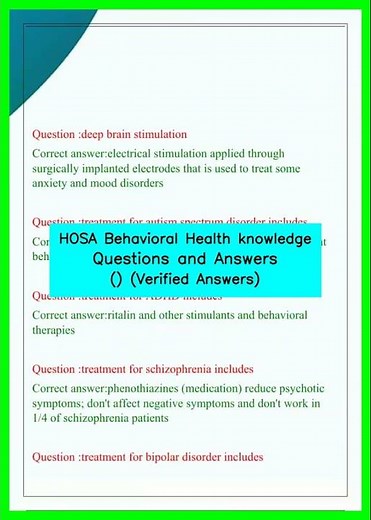 HOSA Behavioral Health knowledge Questions and Answers Verified Answers video