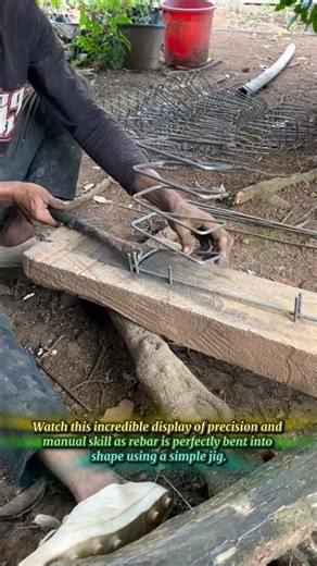 Manual Rebar Bending Technique for Construction Work