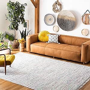 SAFAVIEH Rag Rug Collection Area Rug - 6' Square, Light Green & Multi, Handmade Boho Stripe Cotton, Ideal for High Traffic Areas in Living Room, Bedroom (RAR125D)