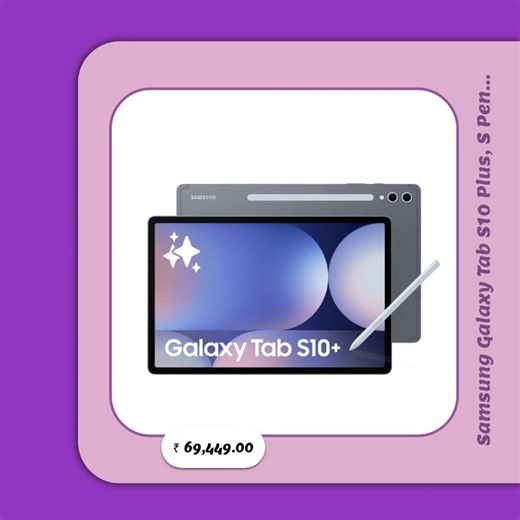 Unleash your creativity with the Samsung Galaxy Tab S10 Plus! ✨🖌️ Discover brilliance in every detail on the stunning 12.4 inch Dynamic AMOLED 2X display. With 12 GB RAM and 256 GB storage, your multitasking game is about to reach new heights! Whether you're binge-watching your favorite shows or sketching your next masterpiece with the S Pen, this tablet redefines your experience. 🌈🖥️🌌 Hurry, this masterpiece is yours for just ₹69449.00, but stocks won't last long—grab yours today! ⏳🔖 #Sams