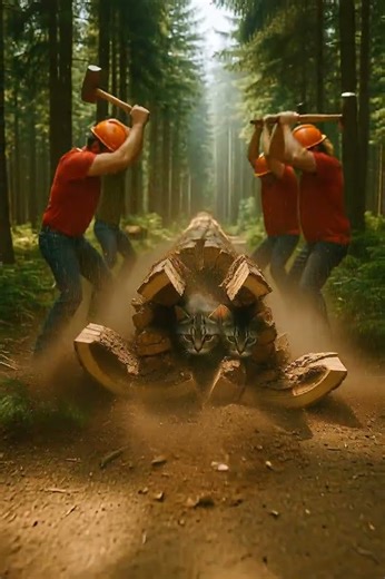 What ‼️They Kept Hitting the Log… Then Cats Started Escaping😺😺 #shorts #funnycat