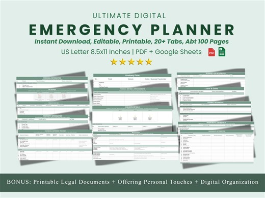 Emergency Binder Printable | End of Life Planner | Just in Case Emergency Planner | Funeral Planner | Editable PDF | Digital Download - Etsy