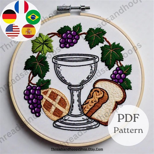 Embroidery Pattern PDF: Chalice, Bread, Grapes | Catholic Christian Art (digital Download) - Etsy