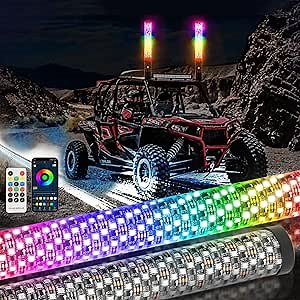 Nilight LED Fat Whip Light 2PCS 1FT RGB Lighted Antenna Whips with Remote & App Control DIY Chasing Patterns Brake Reverse Turn Lights for ATV UTV Polaris RZR Can-am Dune Buggy Pickup Trucks Jeep