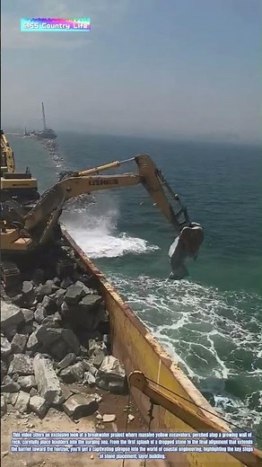 Stone Shield: How Excavators Build a Breakwater to Tame the Sea
