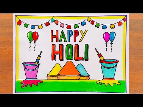 Holi Special Drawing Easy steps || Holi Festival Poster Drawing Easy steps || Happy Holi Drawing