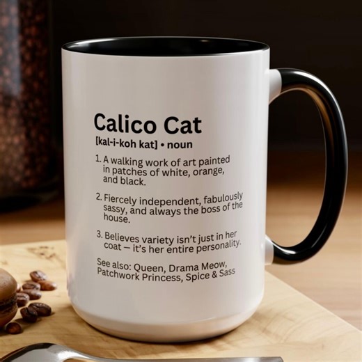 Personalized Calico Cat Mug, Calico Cat Gift, Custom Calico Cat Definition Mug, Calico Cat Gift, Cat Owner Coffee Cup, Cat Lover Gift