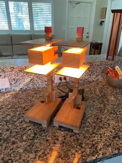 Frank Lloyd Wright Inspired Lamps Pair of 2 in Cherry - Etsy UK