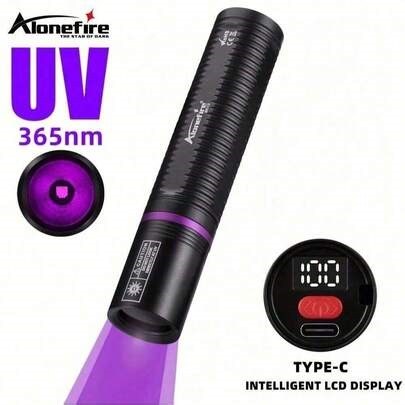 SV113 395nm/365nm UV Light, USB Rechargeable, LCD Power Display, LED Flashlight, UV Blacklight, High Brightness Resin Gel Nail Curing Lamp, Pet Urine Stain, Invisible Ink, Mineral, Coin, Scorpion Fluorescence Detector | SHEIN