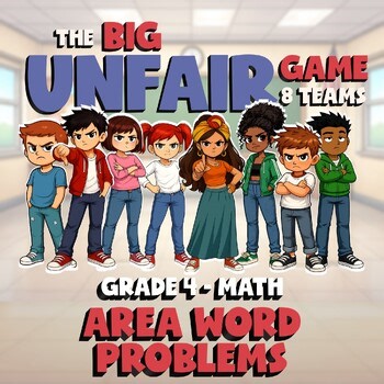 Area Word Problems BIG UNFAIR Math Game - No Prep Grade 4 Review Activity