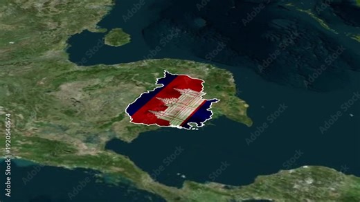 CAMBODIA Map with CAMBODIA Flag Inside, Realistic Country Shape Animation