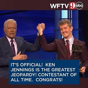 14K views · 544 reactions | Congratulations to Ken Jennings, who was officially crowned the greatest "Jeopardy!" contestant of all time on Tuesday! Read more here: https://at.wftv.com/2R2gQ1E Catch "Jeopardy!" weeknights at 7 p.m. on Channel 9. | WFTV Channel 9 | Facebook