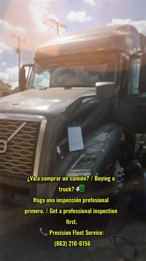 🚛 DOT Certified Inspections – Precision Fleet Service Si va a comprar un camión, asegúrese de hacerlo con confianza. En Precision Fleet Service ofrecemos inspecciones profesionales certificadas DOT para verificar frenos, suspensión, luces, llantas, sistema de aire, motor y más. Nuestro equipo revisa cada detalle para que usted sepa exactamente en qué condición está el camión antes de invertir su dinero. Whether you are buying a truck or adding to your fleet, our DOT certified inspections help y
